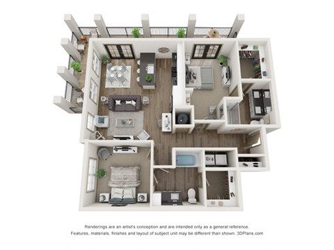 Floor plan for 2 beds, 2 baths, 1196 sqft